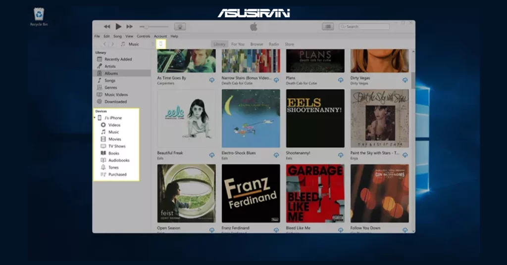 آیکون آیفون شما هم‌اکنون در بخش Devices، در سمت چپ برنامه iTunes ظاهر می‌شود